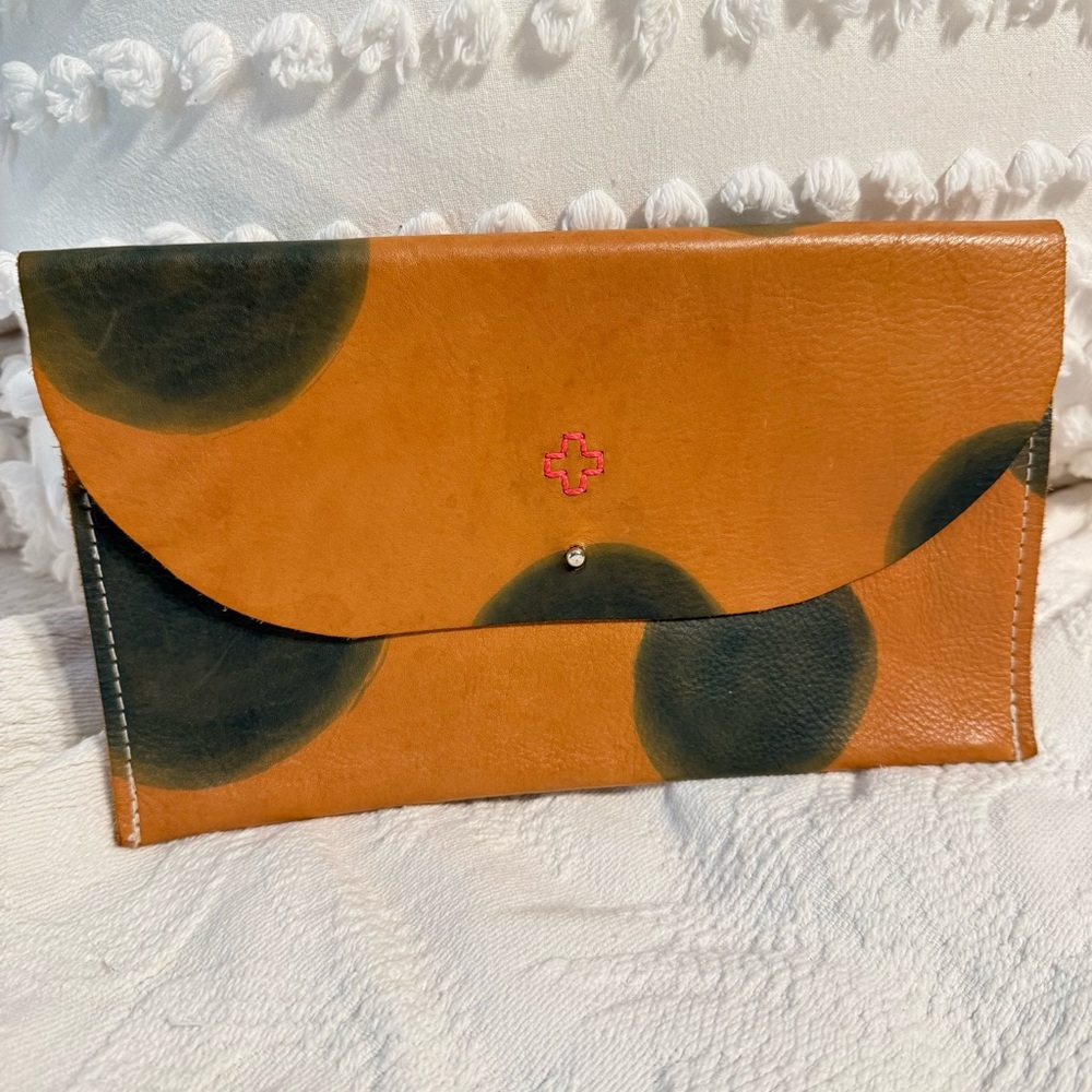 By Elke Handmade Artisan Genuine Nubuck Leather Printed Clutch Handbag Pouch